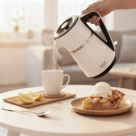 Электрочайник Adler AD 1355 белый 1,7 л, 2200 Вт, с двойными стенками | Зображення 6
