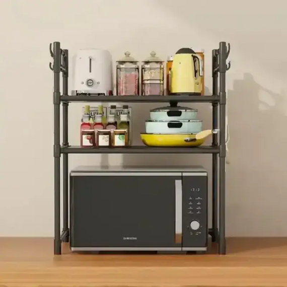 Багатофункціональна полиця для мікрохвильовки Чорна 59.5 × 50 × 33 см, для кухонного приладдя, баночок із приправами | Зображення 3