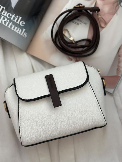Маленькая сумка кросс-боди Белая с коричневым  (5677)