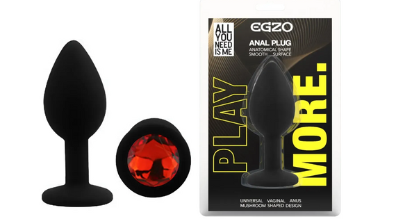 Силиконовая анальная пробка EGZO - Silicone Black Round Plug Red, size S Sex Aura