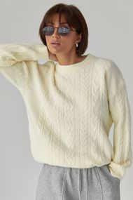 В'язаний светр у косички - молочний цвет, ONE SIZE (є розміри)