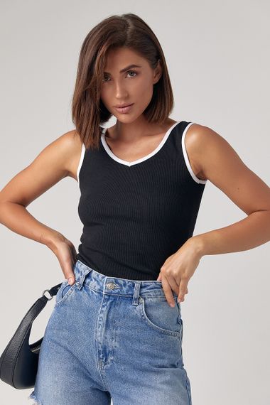 Женская майка с V-горловиной и контрастной окантовкой - черный цвет, S (есть размеры) | Зображення 5