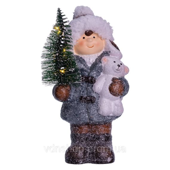 Новогодняя фигурка с подстветкой Девочка с елкой из фарфора 10×9×18 (см) CR-5-16 | Зображення 4