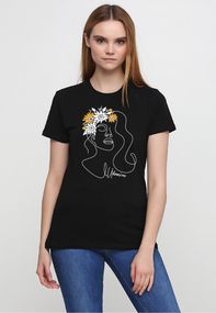 Футболка женская черная с принтом "Цветущая Украина", 2XL