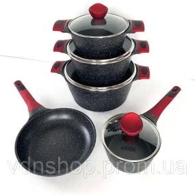 Набор кастрюль BN-338 9 предметов, ковшик 1,4 л; 2,4л; 4л; 6,3л; сковорода 24см
