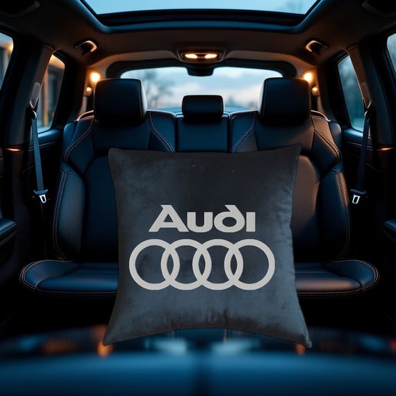 Авто Подушка з вишивкою логотипу марки ауді Audi чорний автомобілісту 00454