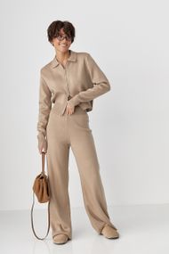 В'язаний трикотажний костюм з коротким кардиганом - кавовий цвет, ONE SIZE (є розміри)