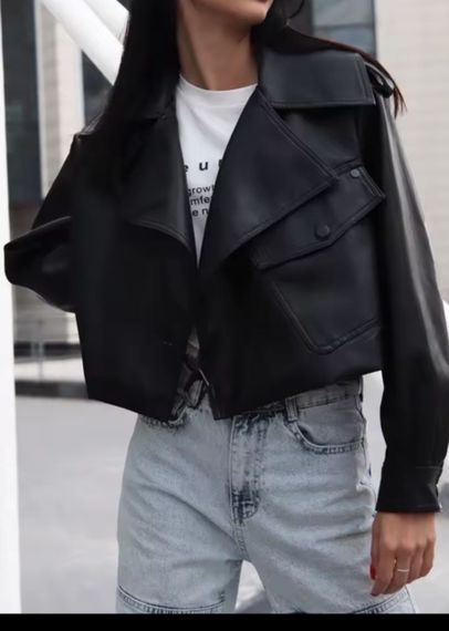 Жіноча куртка косуха коротка еко шкіра колір чорний, розмір S  Nb01998 | Зображення 1