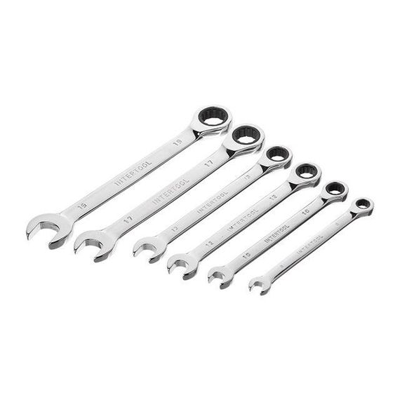 Набір ключів комбінованих, з тріскачкою, 6 шт., 8-19 мм, Cr-V, професійний, DIN3113 INTERTOOL XT-1301 | Зображення 2