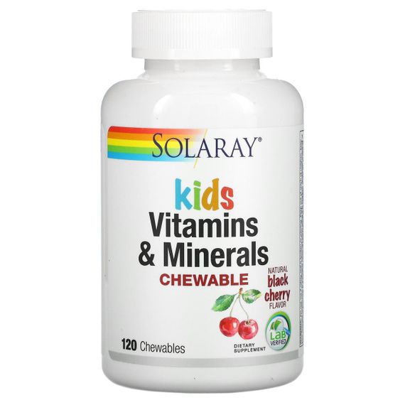 Мультивітаміни для дітей, Children's Vitamins and Minerals, Solaray, смак вишні, 120 таблеток