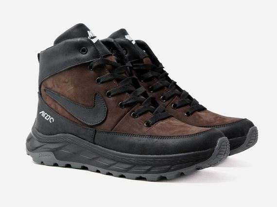 Зимові черевики матеріал шкіра + замш Nike колір коричневий/чорний