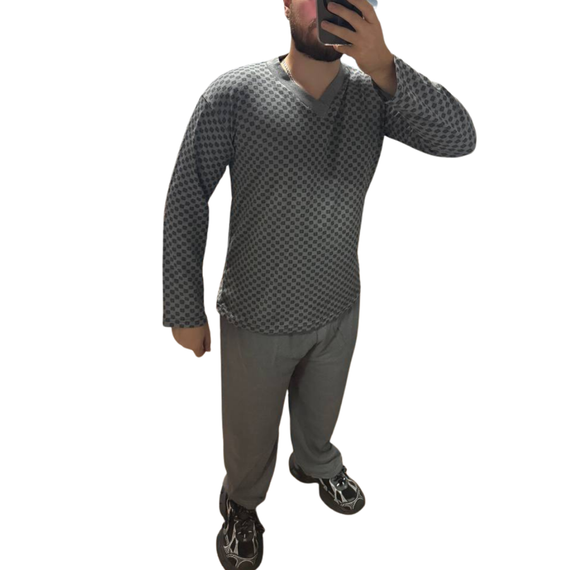 Піжама чоловіча на легкому флісі сіра M L XL 2XL | Зображення 1