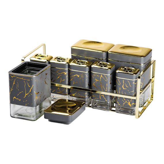 Набор для приправ и специй на подставке 8 штук с крышками Серый HP-1366 | Зображення 3