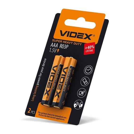Батарейка сольова Videx R03P/AAA 2шт SMALL BLISTER | Зображення 1