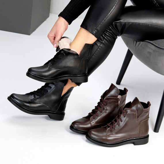 Чорні дизайнерські зимові черевики натуральна шкіра низький хід | Зображення 9