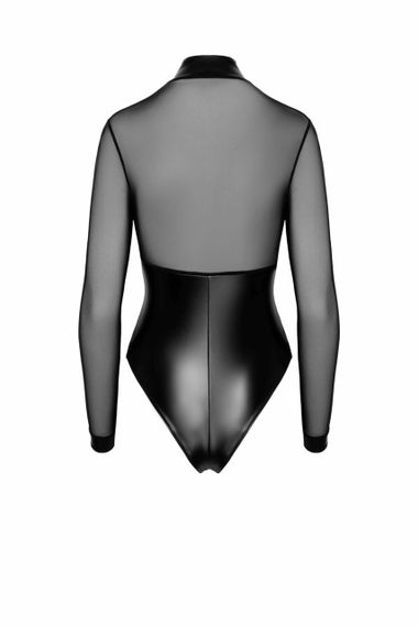 Боді Noir Handmade F321 Edge wetlook and mesh body with rings Чорне L | Зображення 5