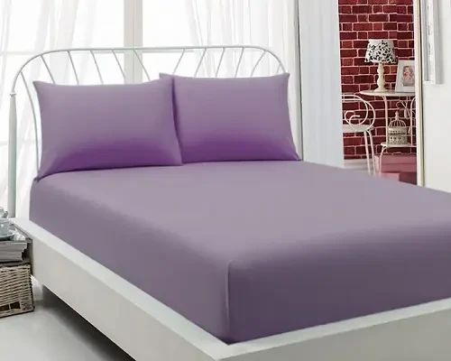 Сиреневая Простынь махровая на резинке с наволочками Anisa  (220х240+30 см)