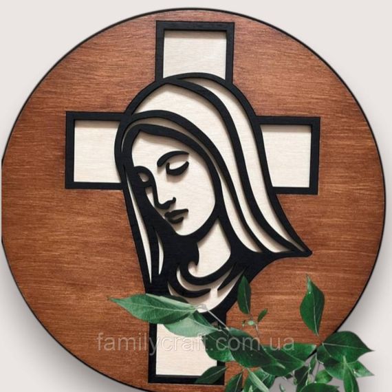 Настінне панно Діва Марія з фанери 35 см – християнський декор на стіну, лазерна різка, релігійна картина