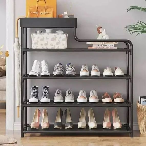 Полиця для взуття стелаж Shoe RACK 5 ярусів металева. BL-381 Колір: чорний | Зображення 1