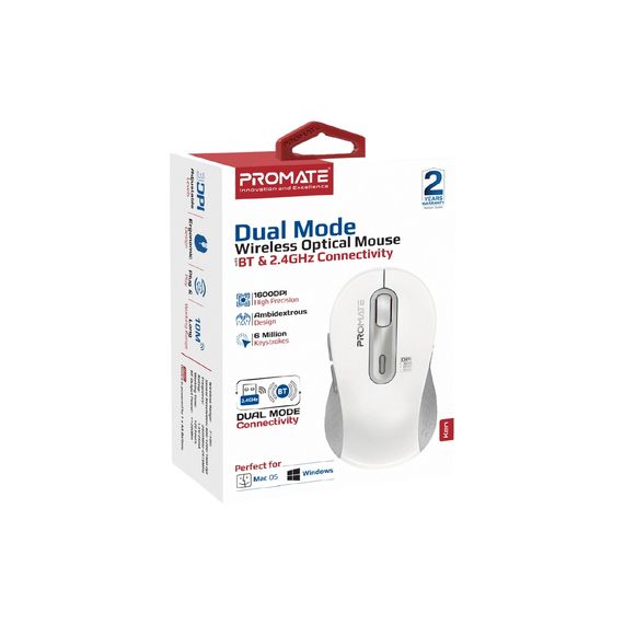 Мишка Promate Ken Wireless/Bluetooth White (ken.white) | Зображення 1