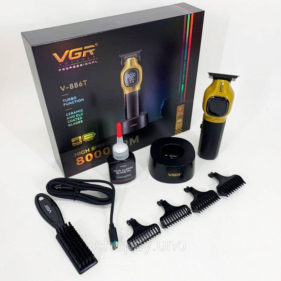 Електрична акумуляторна машинка для стрижки VGR V-886T GOLD, Машинка для стрижки з насадками бездротова CZ-58 | Зображення 7