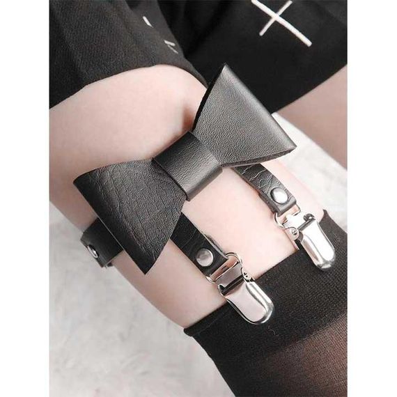 Гартер на 2 ноги с подвязками для чулок и бантиком 2 шт Черный