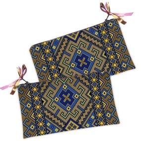Косметичка женская Український орнамент синьо-коричневий 20х12 см (K_15UKR034)