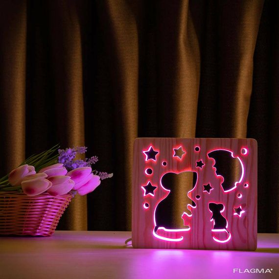Светильник ночник ArtEco Light из дерева LED "Мышки и сыр" с пультом и регулировкой... | Зображення 1
