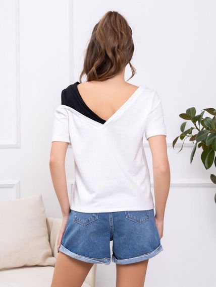 Женская оригинальная футболка на одно плечо GF05217 цвет белый, размер 42/44 | Зображення 2