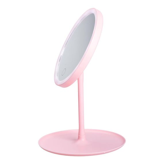 Зеркало с подсветкой круглое настольное косметическое Ø15.3 см зеркало для макияжа косметическое Розовое | Зображення 2