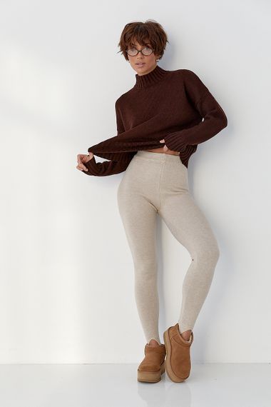 В'язаний светр з горловиною-стійкою - коричневий цвет, ONE SIZE (є розміри) | Зображення 2