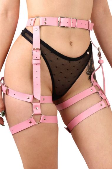 Гартеры на бедра из натуральной кожи Art of Sex - Claire, Розовый, XS, S, M, XS/S/M, Маленький размер