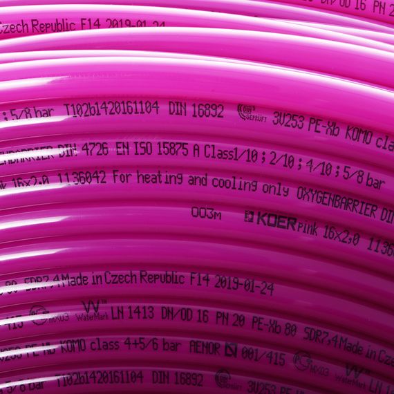 Труба для теплої підлоги з кисневим бар'єром Koer PEX-B EVOH 16 * 2,0 (pink) (600 м) (KR2853) | Зображення 2