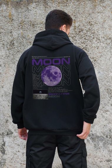 Утеплене зіп худі на флісі зіпер з принтом Moon Without Kane Black | Зображення 1