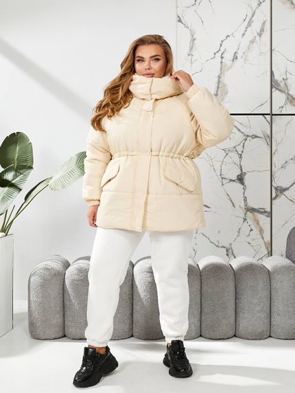 Женская теплая зимняя куртка на кулиске с капюшоном NB24035 цвет бежевый, размер 46/48 | Зображення 5