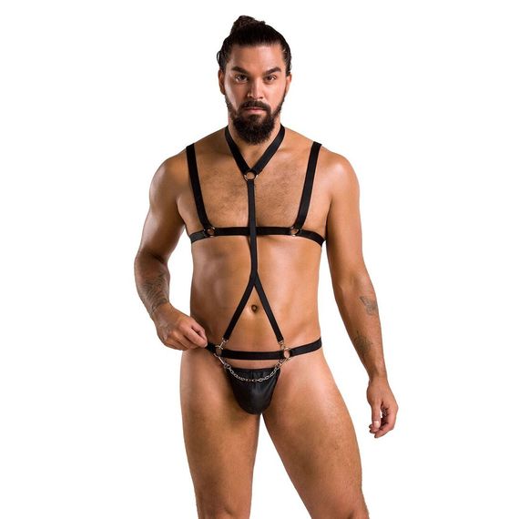 Комплект мужского белья из стреп Passion 039 SET ANDREW S/M Black, стринги, шлейка | Зображення 2