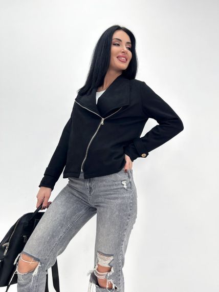 Женская замшевая куртка-косуха весенняя GF01221 цвет черный, размер 46/48 | Зображення 1