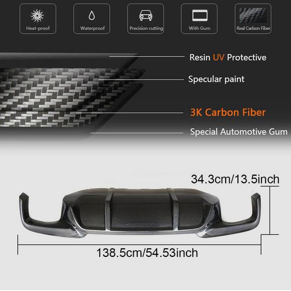 Дифузор заднього бампера Карбон V2 (M-Sport) для BMW 5 серія F-10/11/07 2010-2016 рр | Зображення 3