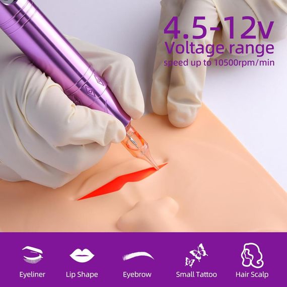 PMU тату машинка беспроводная роторная, набор для микроблейдинга татуажа с лицом для тренировки, 20 картриджей | Зображення 5