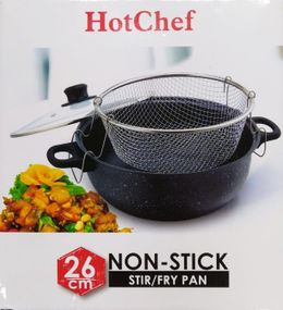 Кастрюля фритюрница с антипригарным покрытием HotChef со стеклянной крышкой 26 см Черная