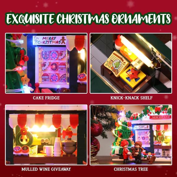 Конструктор Рождественский газетный киоск со светодиодной подсветкой, набор строительных блоков - Город, Рожде | Зображення 2