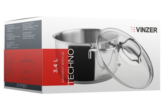 Каструля Vinzer Techno 50082, 3.4 л, 20 см, з нержавіючої сталі з кришкою, для всіх типів плит | Зображення 2
