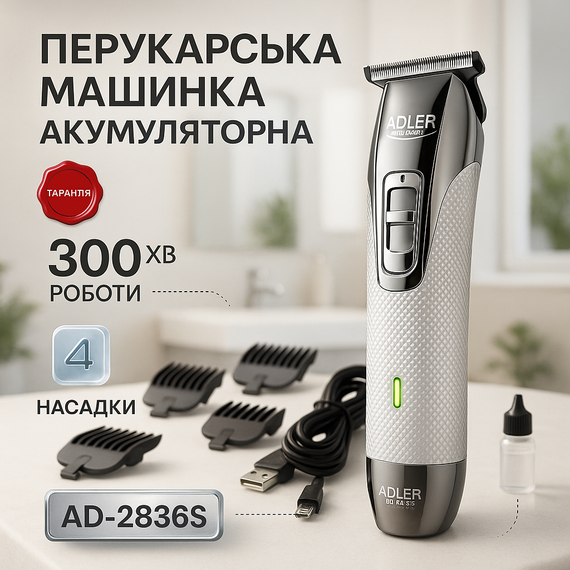 Професійна машинка для стрижки волосся в салон Adler AD-2836S, Практична машинка для стрижки волосся GO-95