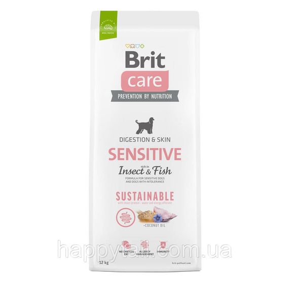 Экологичный корм Brit Care Sustainable Sensitive для собак с чувствительным пищеварением, рыба и насекомые, 12 кг