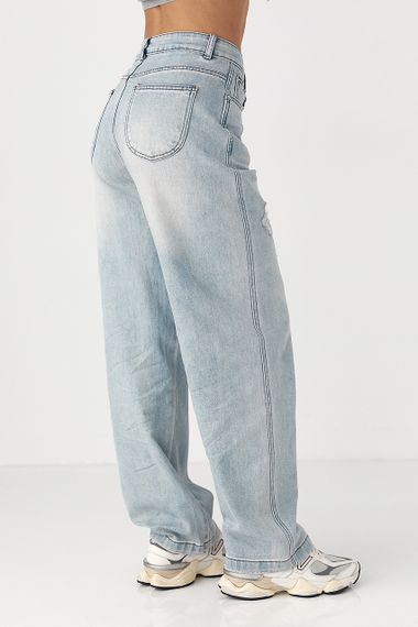Джинси Baggy straight  із потертостями - блакитний цвет, M (є розміри) | Зображення 1