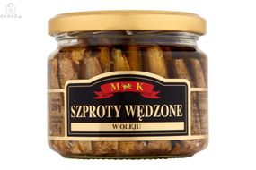 Шпроты цельные в масле MK, 250 г в стеклянной банке, Польша