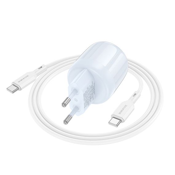 СЗУ Borofone BA93A Lustrous PD20W+QC3.0 (1USB-A/1C) + кабель Type-C to Type-C Blue | Зображення 1