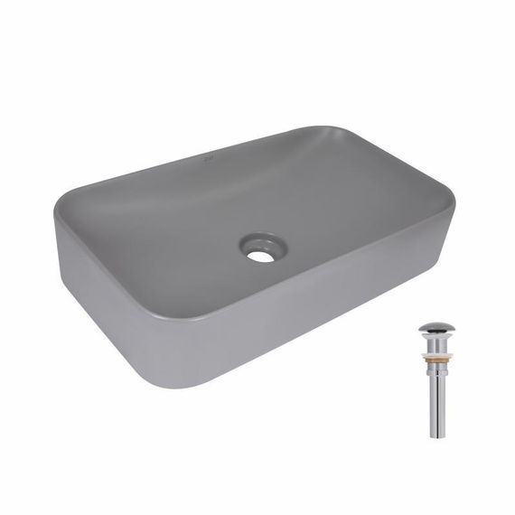 Раковина накладная Qtap Tern 610x350x135 мм, Stone grey, прямоугольная, с донным клапаном QTTER188SG49789