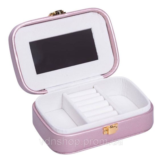 Скринька для прикрас з еко шкіри 15×10×5 см із дзеркалом органайзер для ювелірних виробів HP-5-33P | Зображення 1
