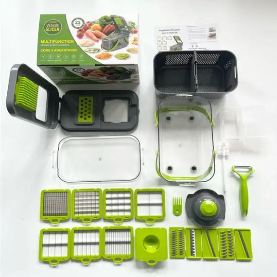 Багатофункціональна овочерізка 22 в 1 із друшляком, кошиком і контейнером, швидкісним подрібнювачем для їжі | Зображення 3